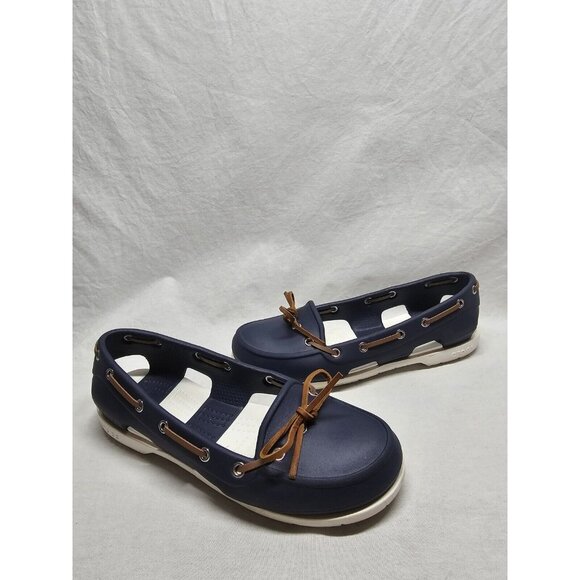 Crocs Shoes Womens Boatline Boat Blue Rubber Cutout Laces Flat Heel Slip On 6 - Picture 2 of 7